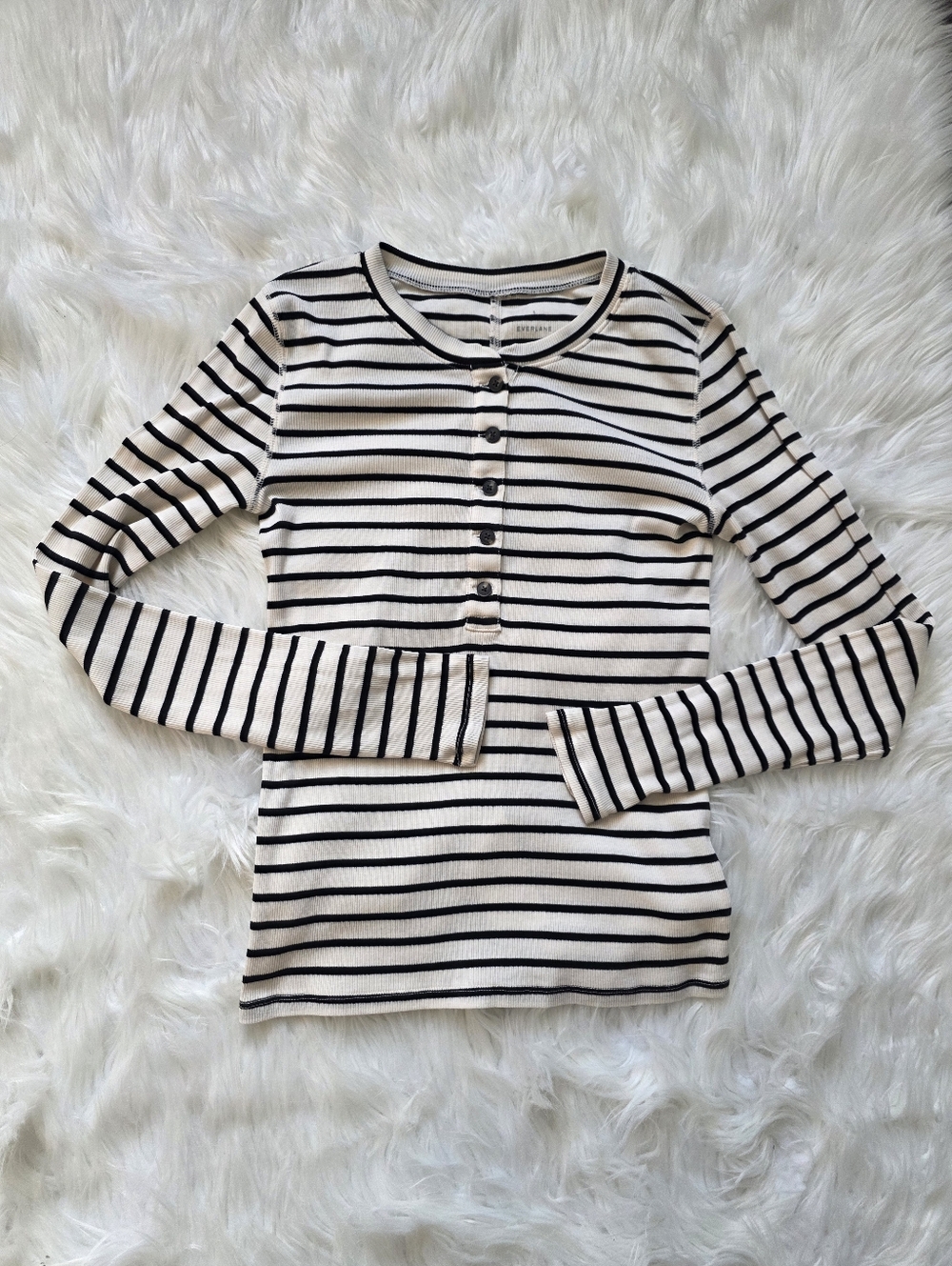 Everlane Beige Striped Long Sleeve Henley Top - Picture 2 of 3